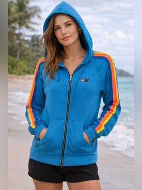 Aviator Nation Neon Stripe Hooded Jacket X-Small Unisex XS